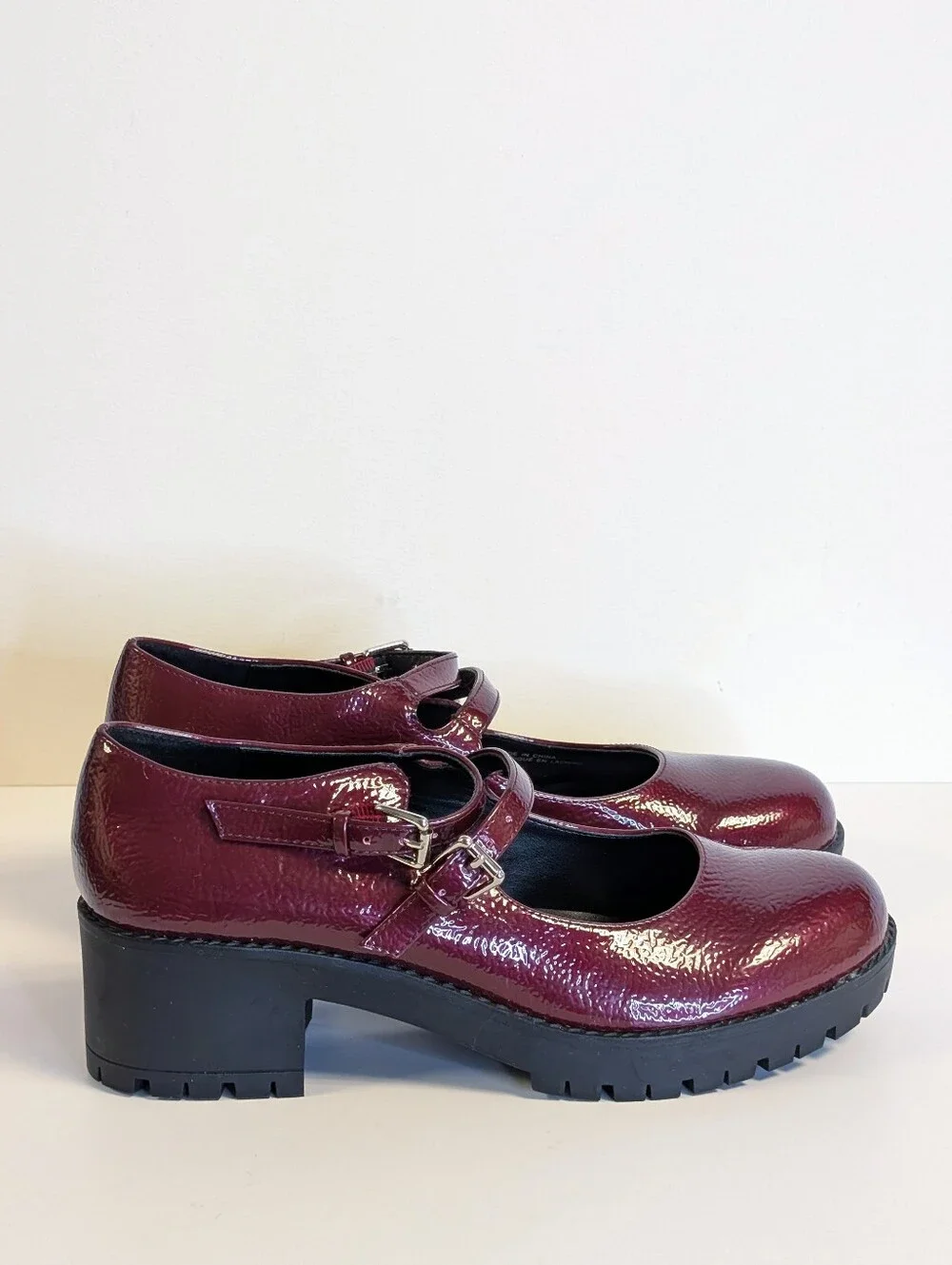 Urban Outfitters Burgundy Patent Double Strap Mary Jane Heels Size 8